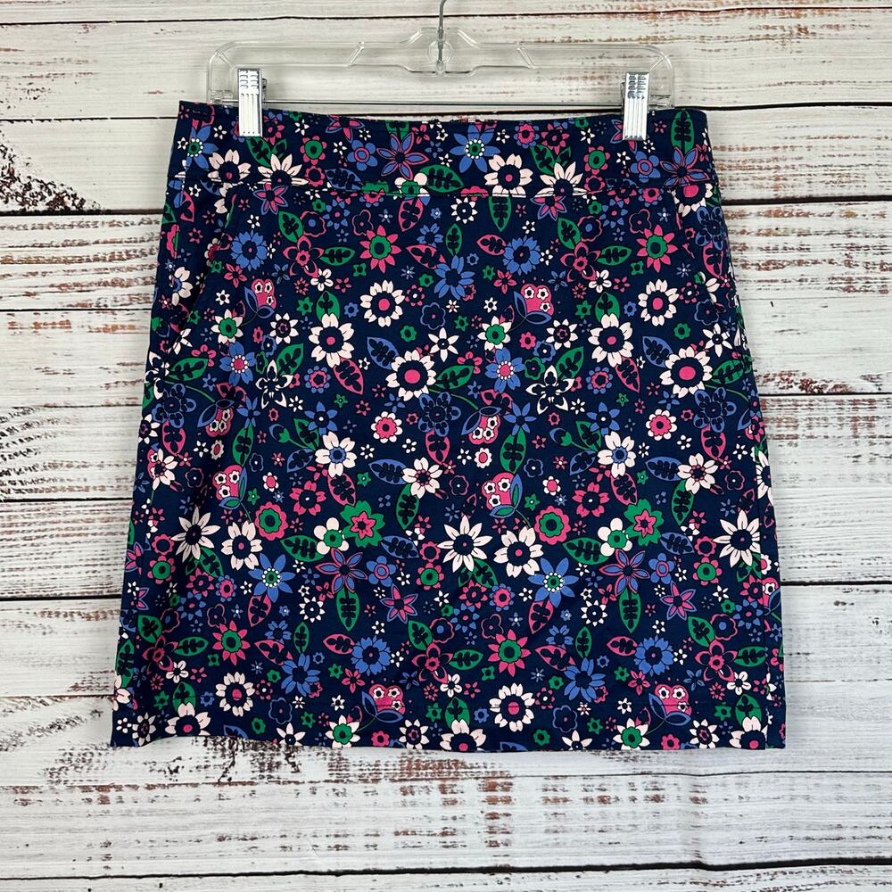 Womens Talbots Navy Blue Pink White Floral Chino Mini Skirt Stretch Pockets Sz 4